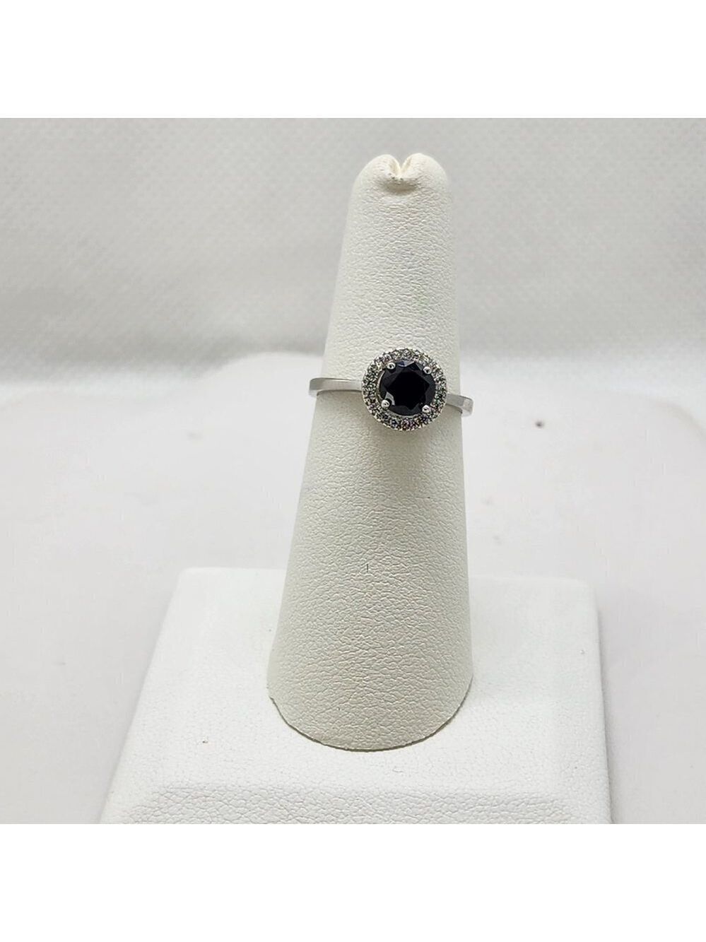 Brand New Sterling Silver 925 Black Round Gemstone Ring